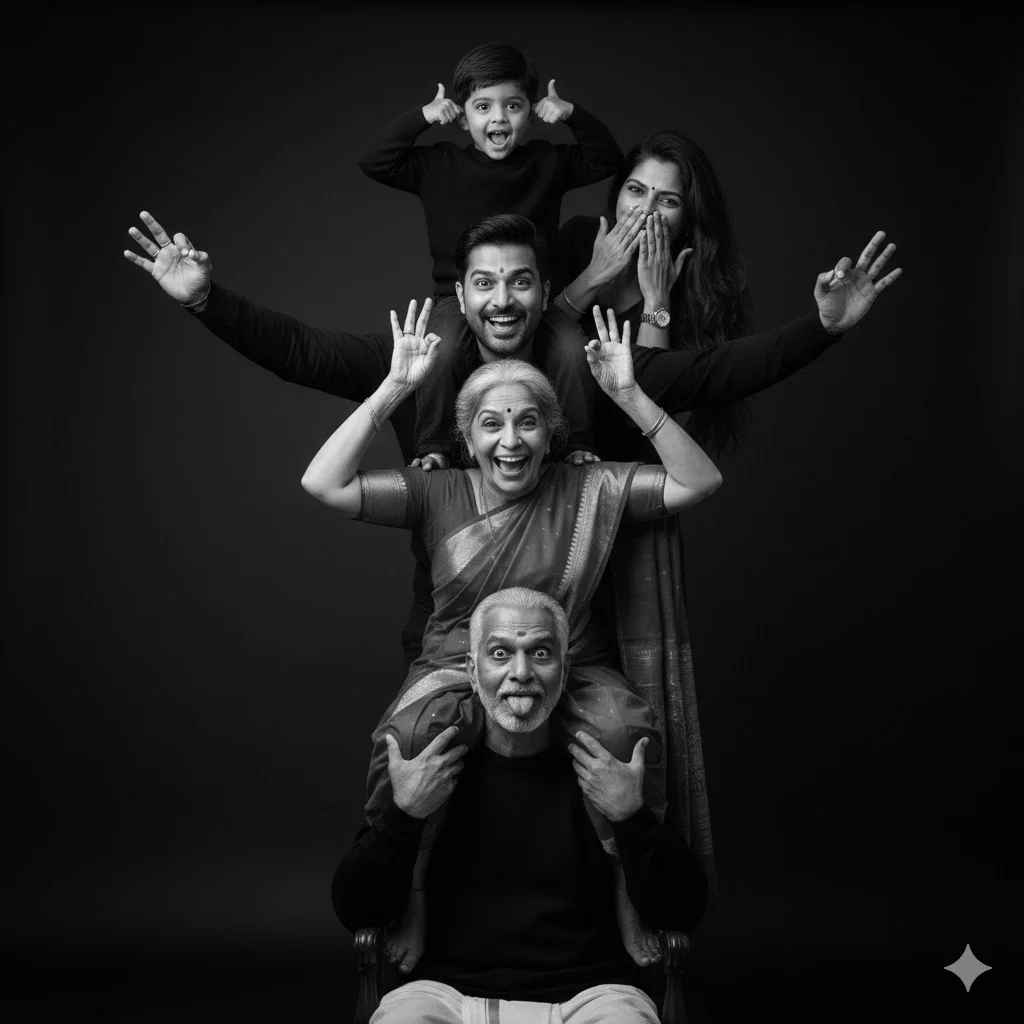 black and white family photo prompt