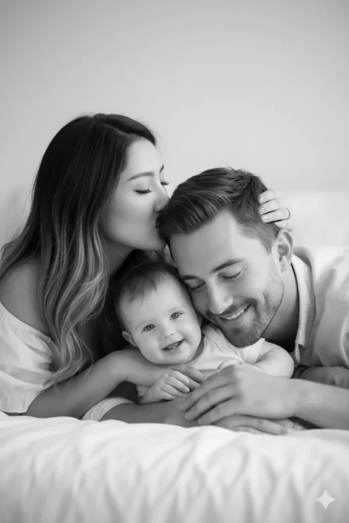 dramatic black and white family portrait prompt