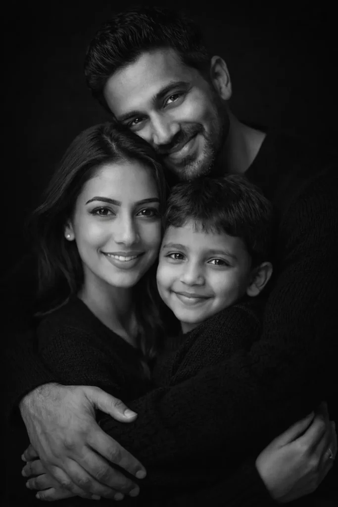 gemini family photo prompt black-and-white