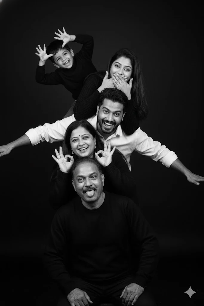 trending family pose prompt black and white
