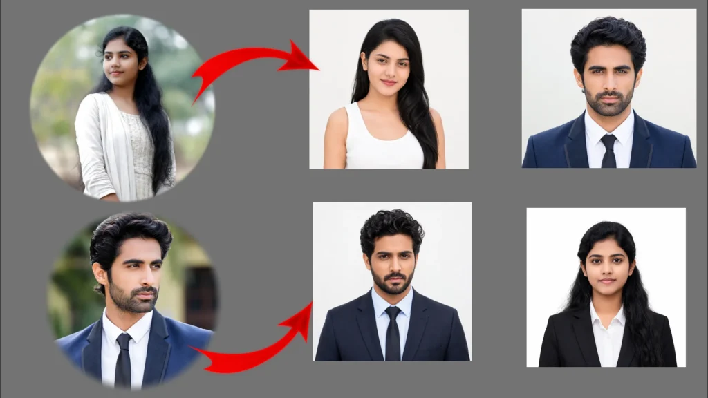 passport size photo with suit prompt